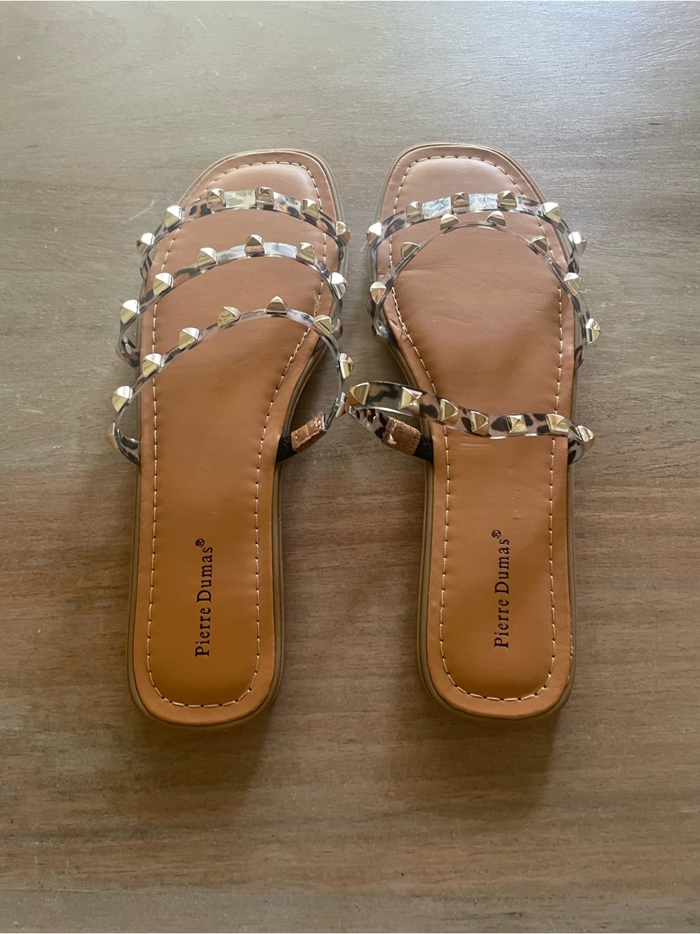 Pierre Dumas Tan Slides with Clear Studded Straps